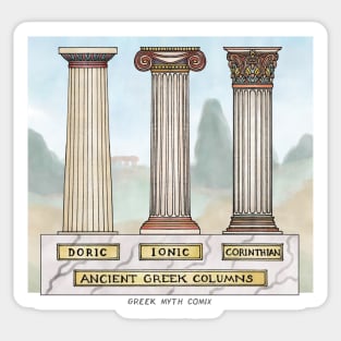 Polychrome Ancient Greek Column orders - with watercolour background Sticker